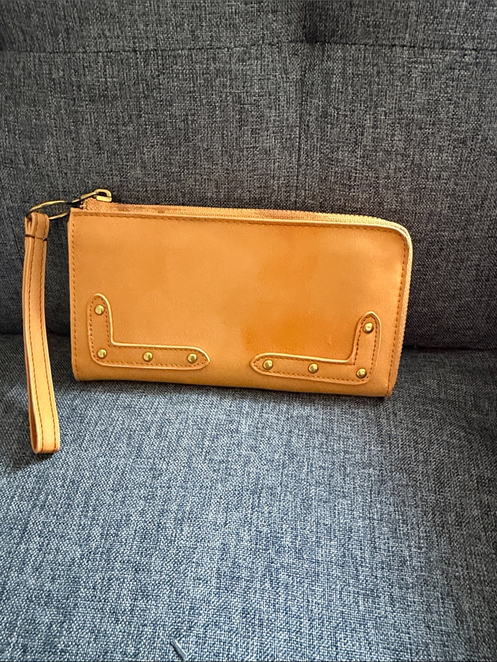 Tan Leather Wristlet Clutch - Stylish Zip Wallet
